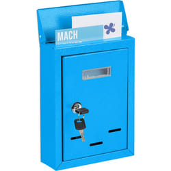 Relaxdays - Boîte aux lettres avec plaque nominale, métal, 2 clés, cartes postales, HxLxP: 26,5 x 19 x 6,5 cm, bleu