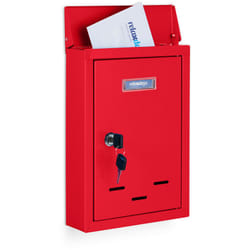 Relaxdays - Boîte aux lettres avec plaque nominale, métal, 2 clés, cartes postales, HxLxP: 30,5 x 21 x 7 cm, rouge
