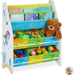 Relaxdays - Etagère enfants, motif mer, 6 boîtes, 2 compartiments, rangement jouets, bibliothèque HlP 74x62x31,5 cm,coloré