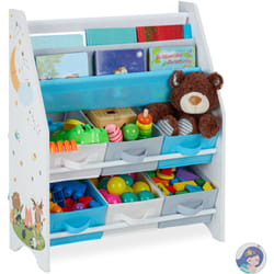 Relaxdays - Etagère enfants, animaux, 6 boîtes, 2 compartiments, rangement jouets, bibliothèque HlP 74x62x31,5 cm,coloré