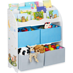 Relaxdays - Etagère enfants, 4 boîtes, motif feu, rangement jouets, livres, chambre d'enfants HxlxP 98x82,5x30 cm, coloré