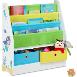 Etagère enfants, motif mer, 2 boîtes, 2 compartiments, rangement jouets, bibliothèque 74x71x23 , coloré - Relaxdays