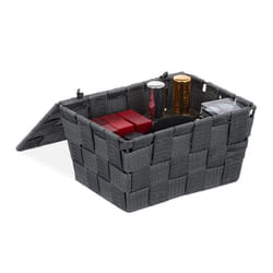 Relaxdays Panier de rangement avec couvercle aspect tressé organiseur HxlxP 105 x 195 x 145 cm plastique gris