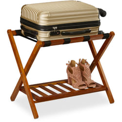 Relaxdays - Porte-valise pliant, bois, h x l x p : 54,5 x 66 x 44,5 cm, 2 étagères, repose bagages hôtel, nature