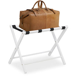 Relaxdays - Porte-valises pliant, support à bagages, hlp : 54,5 x 66 x 44 cm, bois, pour hôtel et maison, blanc