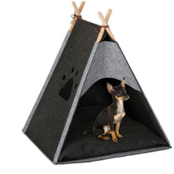 Relaxdays - tente pour petits chiens, grand tipi pour chats, feutre et bois, avec coussin, 70,5 x 59,5 x 59 cm, gris foncé