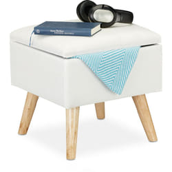 Relaxdays - Tabouret avec espace de rangement, rembourré lin artificiel, pieds en bois, couvercle, HlP 40x40x40cm, blanc