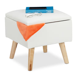 Tabouret et espace de rangement, cuir synthétique, HlP: 40x40x40 cm, couvercle, dé siège rembourré, blanc - Relaxdays