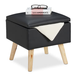 Tabouret et espace de rangement, cuir synthétique, HlP: 40x40x40 cm, couvercle, dé siège rembourré, noir - Relaxdays