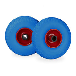 Relaxdays - Roue de brouette, caoutchouc, 3.00-4', 2x roue de rechange, pour axe de 25 mm, 260x85 mm, bleu-rouge
