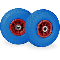 Relaxdays - Roue de diable, 2x roue de brouette caoutchouc, 3.00-4', 260 x 85 mm, pour axe de 20 mm, bleu-rouge