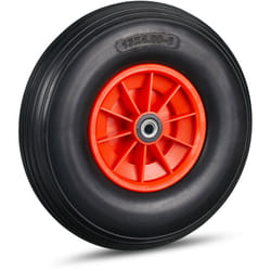 Relaxdays - Roue de brouette caoutchouc 4.00-6, de rechange axe, increvable, essieu, 3 adaptateurs, 100 kg, noir-rouge