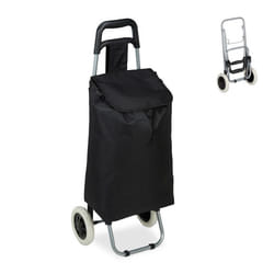 Relaxdays Chariot de courses, pliable, 25 L sac d’achats avec roulettes,chargeable jusqu’à 10 kg, 91 x 40 x 30 cm, noir