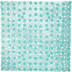 Tapis de douche aspect pierre, Tapis douche antidérapant avec ventouses, lavable, carré 53 x 53 cm, turquois - Relaxdays