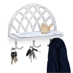 Relaxdays Armoire à clés, Planche à clés, Support et crochet, vintage, en bois, garde robe murale HlP 23x27x12cm,blanc