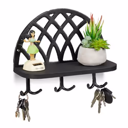 Relaxdays Armoire à clés Planche à clés Support et crochet vintage en bois garde robe murale HlP 23x27x12cmnoir