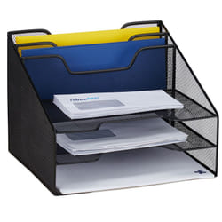 Relaxdays - Rangement à documents, organiseur de table avec 5 compartiments, porte-documents, Mesh, 24x32x29 cm, noir