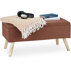 Relaxdays - Banc de rangement, rembourré, pieds en bois, coffre avec revêtement en tissu 39,5 x 79,5 x 39 cm, marron