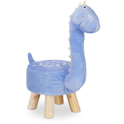 Tabouret d'animal pour enfants, revêtement en peluche, siège d'enfants, motif animalier, dinosaure, bleu - Relaxdays