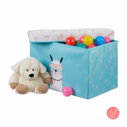 Relaxdays Boîte de rangement pour jouets couvercle coffre à jouets pliable enfants 33L lama turquoise