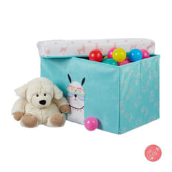 Relaxdays Boîte de rangement pour jouets couvercle coffre à jouets pliable enfants 33L lama turquoise
