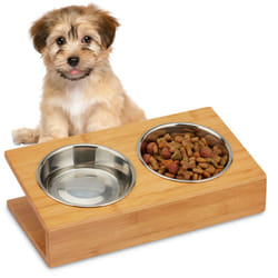 Relaxdays - Gamelle, chats & petits chiens, pour l'eau & la nourriture, écuelle inclinée, hlp 10 x 33,5 x 18 cm, naturel