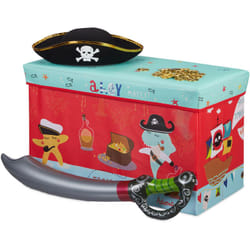 Relaxdays - Tabouret Coffre à jouets boîte à jouets couvercle pouf enfant pliable rangement pirate 50L, rouge