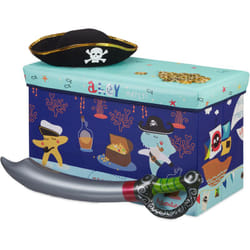 Tabouret Coffre à jouets boîte à jouets couvercle pouf enfant pliable rangement trésor 50L, bleu foncé - Relaxdays