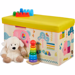 Faites un peu d'ordre et remplissez ce coffre à jouets avec des peluches, des jouets, des jeux de construction ou d'autres ob ...