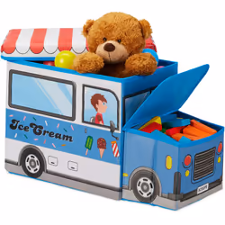 Faites un peu d'ordre et remplissez ce coffre à jouets avec des peluches, des jouets, des jeux de construction ou d'autres ob ...