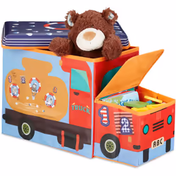 Faites un peu d'ordre et remplissez ce coffre à jouets avec des peluches, des jouets, des jeux de construction ou d'autres ob ...