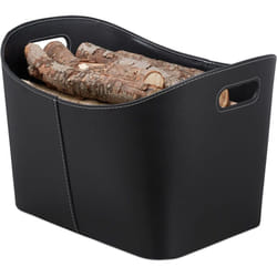 Relaxdays - Panier à bûches xl, Range bois de cheminée, Porte-revues porte-journaux similicuir, noir