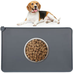 Relaxdays - Tapis de gamelle, écuelles chats & chiens, antidérapant, étanche, support en silicone, 48,5x30 cm, gris foncé
