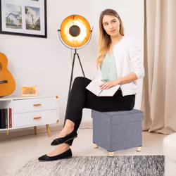 Tabouret avec espace de rangement, rembourrage doux, matelassé, tissu, siège, HxLxP: 40 x 38 x 38 cm, gris - Relaxdays