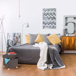 Tabouret avec espace de rangement, rembourrage doux, matelassé, tissu, siège, HxLxP: 40 x 38 x 38 cm, gris - Relaxdays