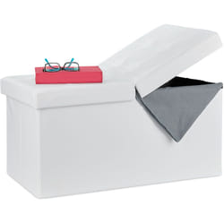 Relaxdays - Banquette, avec espace de rangement, pliable, Apparence en cuir, couvercle rabattable, Banc-coffre, blanc