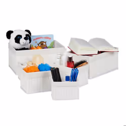 Relaxdays Corbeille de rangement en tissu Set de 6 paniers en bambou déco étagère organiseur blanc