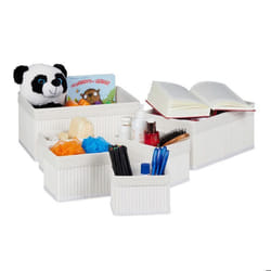 Relaxdays Corbeille de rangement en tissu Set de 6 paniers en bambou déco étagère organiseur blanc