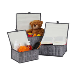 Relaxdays Paniers de rangement lot de 3 couvercle et intérieur tissu bambou jouets boîte organiseur salon 3 tailles