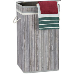 Relaxdays Corbeille à linge pliable, Bambou, avec anse, 70 litres, couvercle, HxlxP 63 x 36 x 36 cm, gris