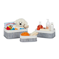 Relaxdays Boîte rangement en bambou lot 3 paniers ouverts rectangulaires revêtement tissu salle de bain gris