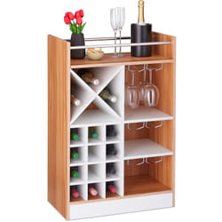 Relaxdays - tagère à vin, Rangement pour 8 bouteilles, support à verre de vin, support à vin, 63 x 50 x 28 cm, marron