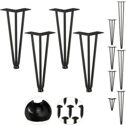 Relaxdays - Pieds en épingle à cheveux, jeu de 4, 3 entretoises, en métal,tabourets, table et armoire,30 cm ,3 entretoises