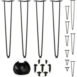 Relaxdays - Pieds en épingle à cheveux, jeu de 4, 2 entretoises, en métal, tabourets, table et armoire,71 cm noir
