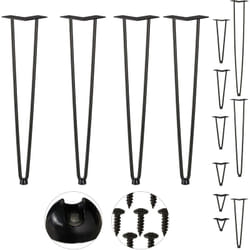 Relaxdays - Pieds en épingle à cheveux, jeu de 4, 2 entretoises, en métal, tabourets, table et armoire,60 cm,noir
