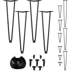 Relaxdays Pieds en épingle à cheveux, jeu de 4, 2 entretoises, en métal, tabourets, table et armoire, 45 cm, noir