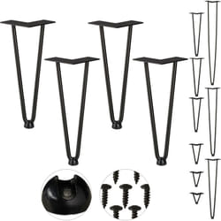 Relaxdays - Pieds en épingle à cheveux, jeu de 4, 2 entretoises, en métal, tabourets, table et armoire,30 cm, noir