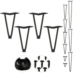 Relaxdays - Pieds en épingle à cheveux, jeu de 4, 2 entretoises, en métal, tabourets, table et armoire, 20 cm de h,noir