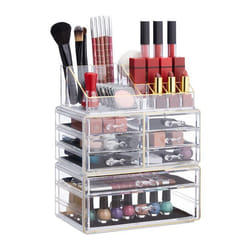 Relaxdays Boîte rangement maquillage Make up organisateur cosmétiques tiroirs compartiments transparent-doré