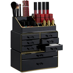 Relaxdays - Boîte rangement maquillage Make up organisateur cosmétiques tiroirs compartiments, noir-doré